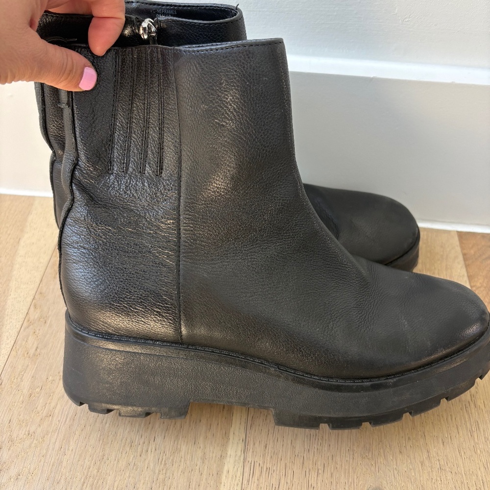 Vince Camuto black leather chunky heel boots ankle
